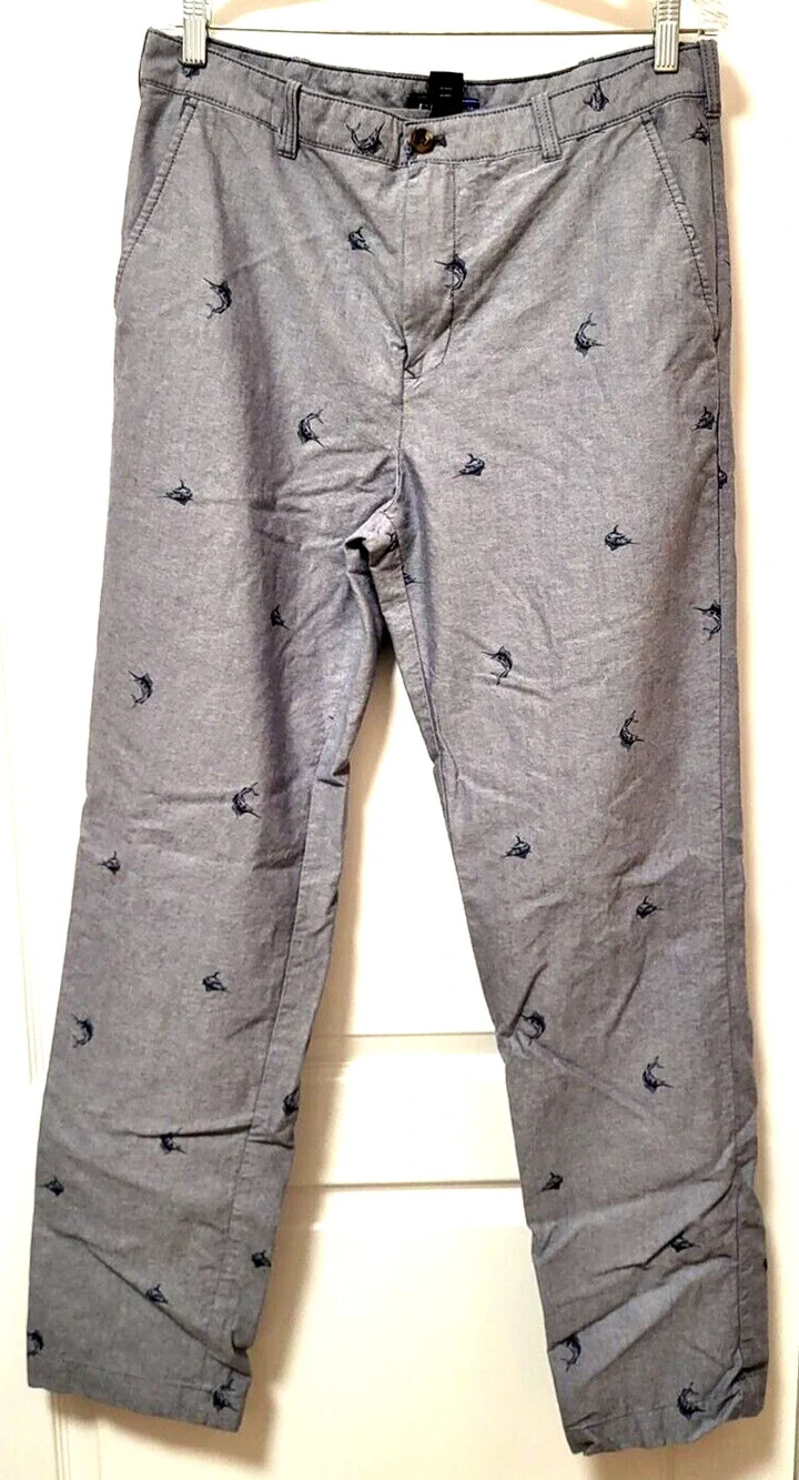 IZOD Blue Chino Marlin Pants Straight Leg Men 34x34 Beach Life